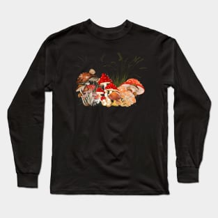 Mushrooms - Cottagecore style - black background Long Sleeve T-Shirt